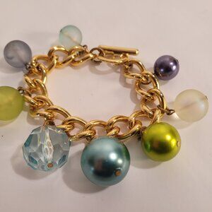 Vintage Chunky Gold Charm Bracelet with Multi-Color Glass Balls